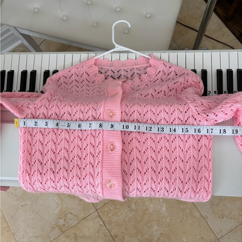 Pink Handmade Pointelle Knit Button-Up Sweater Cardigan - Picture 8 of 10